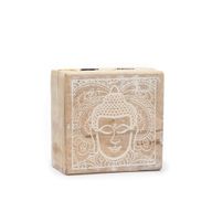Malá Čtvercová Krabička 10x10x4.2cm - Tvář Buddhy - Bílá Vymývaná