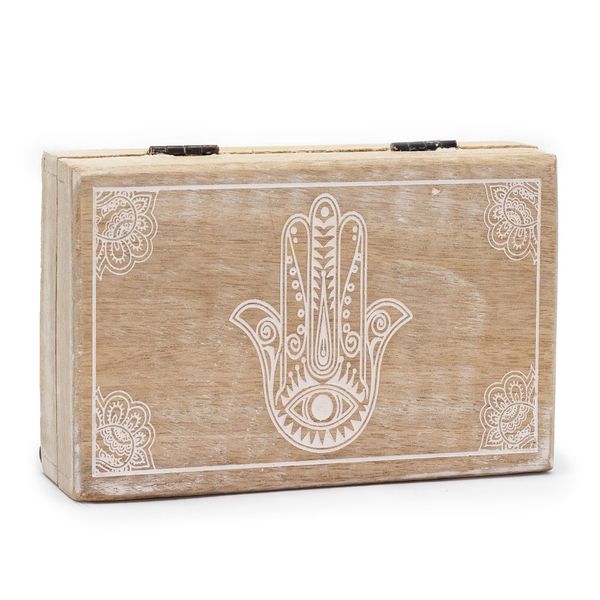 Velká Obdélníková Krabička 21.5x14x6.3cm - Hamsa Bílá Vymývaná
