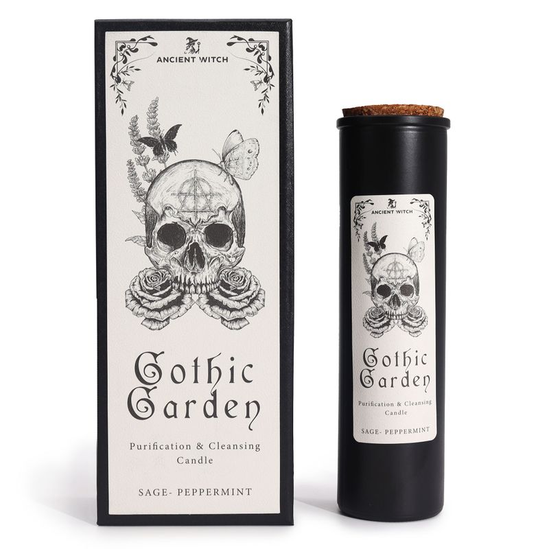 Gothic Garden Starověká čarodějnice rituální svíčka a odpovídající dárková krabička, přední pohled