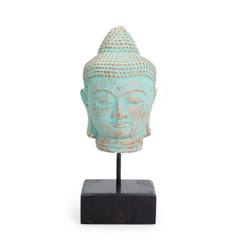 Tichá Hlava Buddhy na Stojanu - Zelená Měď