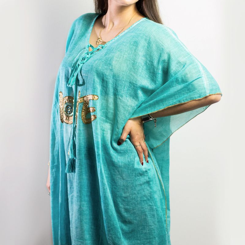 Nomád Sari - Kaftan - Tyrkysový & Zlatý - Design Lásky