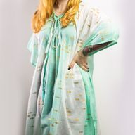 Nomád Sari - Kaftan - Bílý  & Tyrkysový - Design Zlaté Ryby