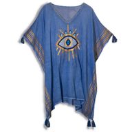 Nomád Sari Kolekce - Kaftan - Bohatá Modrá & Zlatá - Ručně Malovené Zlé Oko