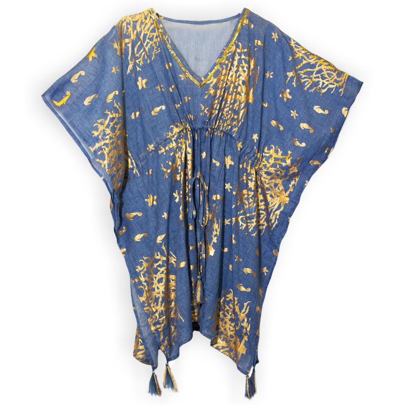 Nomád Sari - Kaftan - Mořská Modrá & Zlatá - Korálový Design