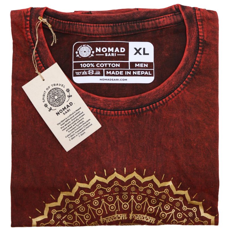 Extra Velké Stone Washed Tričko - Hamsa - Kaštanové