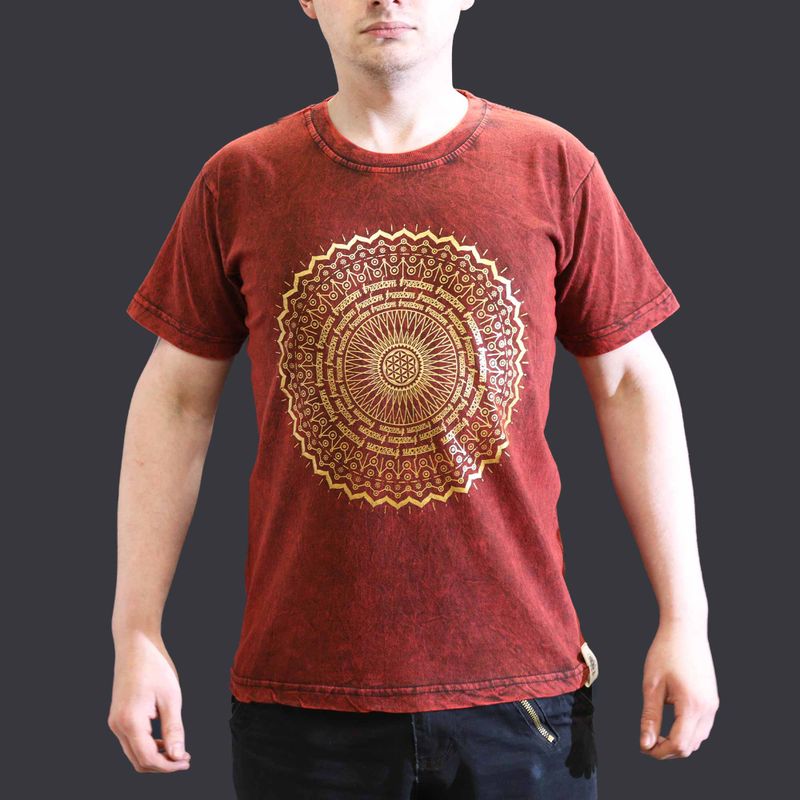 Malé Stone Washed Tričko - Mandala - Kaštanové
