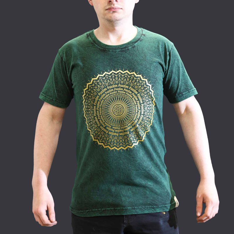 Malé Stone Washed Tričko - Mandala - Zelené