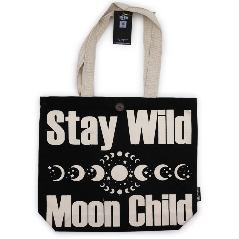 Ikonická Klasická Taška - Stay Wild, Mood Child - Černá Přírodní 10oz (36x43x10cm)