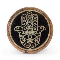 Držák na Kadidlo - Zlatá a Černá na Mangovém Dřevě - Hamsa