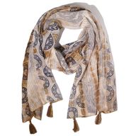Nomad Sari  - Letní Šátek -  180x50cm - Marbella Potisk - Kávová se Zlatým Lemováním