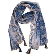 Nomad Sari  - Letní Šátek -  180x50cm - Marbella Potisk - Modrá se Zlatým Lemováním