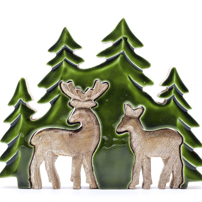 Ztraceni v Lese - 2 Jeleni v Lese 3D - Dřevěná Dekorace 18x23cm