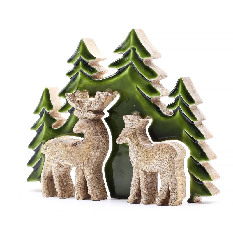 Ztraceni v Lese - 2 Jeleni v Lese 3D - Dřevěná Dekorace 18x23cm