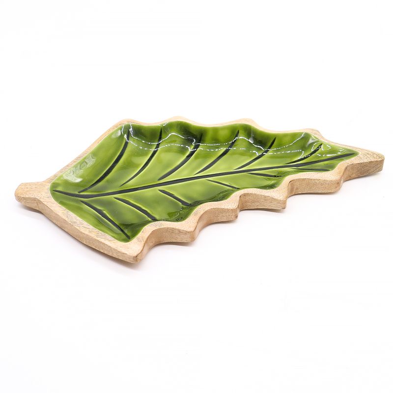 Ztraceni v Lese - Smaltovaná Dřevěná Miska ve Tvaru Listu - 33x17cm