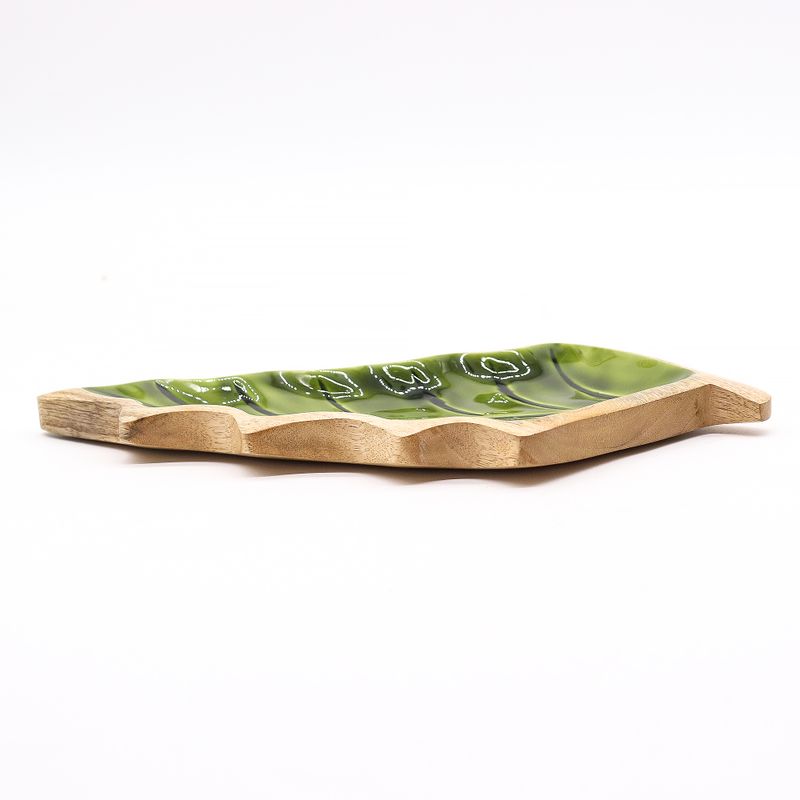 Ztraceni v Lese - Smaltovaná Dřevěná Miska ve Tvaru Listu - 33x17cm