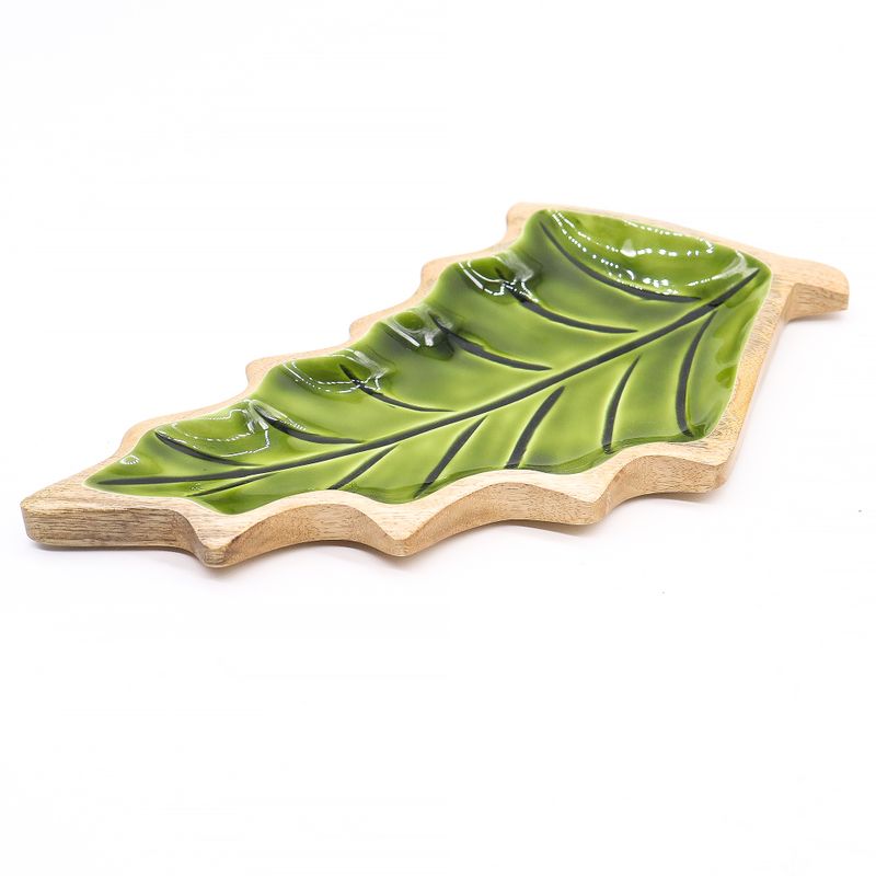 Ztraceni v Lese - Smaltovaná Dřevěná Miska ve Tvaru Listu - 33x17cm