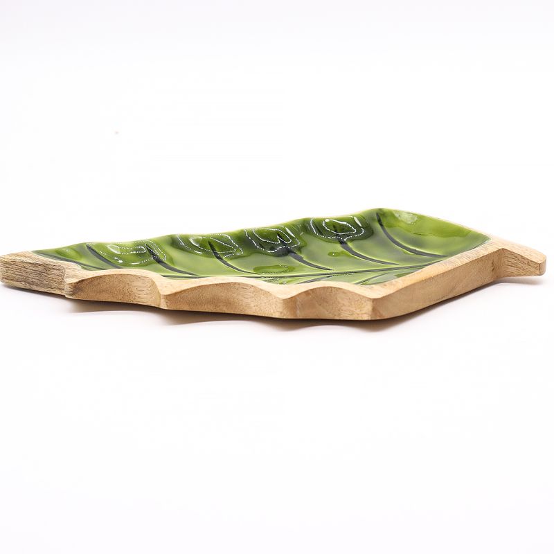 Ztraceni v Lese - Smaltovaná Dřevěná Miska ve Tvaru Listu - 33x17cm