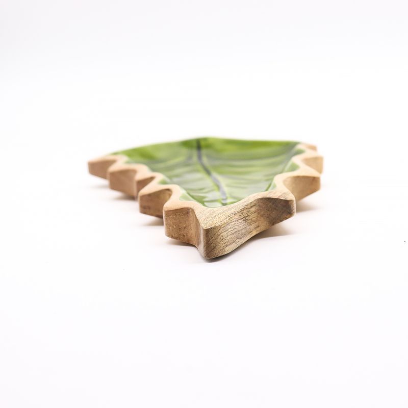 Ztraceni v Lese - Smaltovaná Dřevěná Miska ve Tvaru Listu - 33x17cm