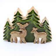 Ztraceni v Lese - 2 Jeleni v Lese 3D - Dřevěná Dekorace 18x23cm