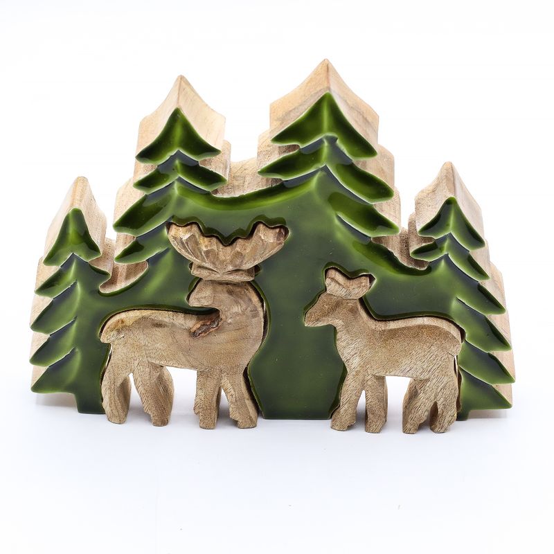 Ztraceni v Lese - 2 Jeleni v Lese 3D - Dřevěná Dekorace 18x23cm