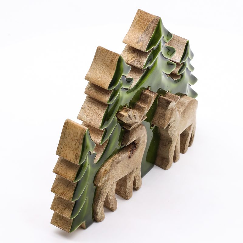 Ztraceni v Lese - 2 Jeleni v Lese 3D - Dřevěná Dekorace 18x23cm