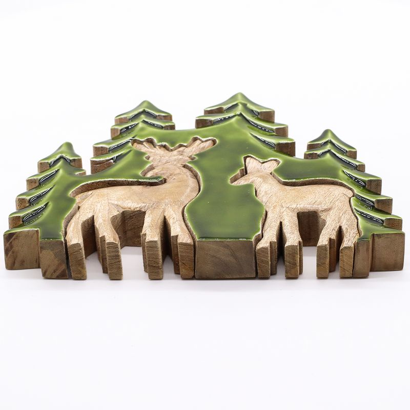 Ztraceni v Lese - 2 Jeleni v Lese 3D - Dřevěná Dekorace 18x23cm