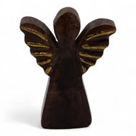Malý Anděl z Mangového Dřeva - Zlatý Dekor - 12cm