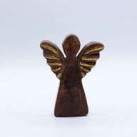Malý Anděl z Mangového Dřeva - Zlatý Dekor - 12cm