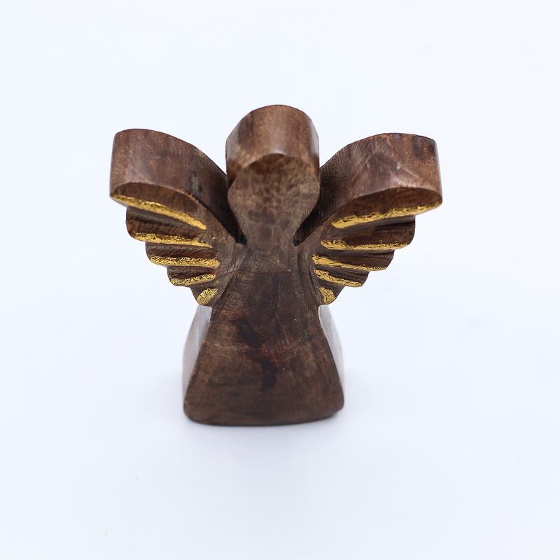Malý Anděl z Mangového Dřeva - Zlatý Dekor - 12cm