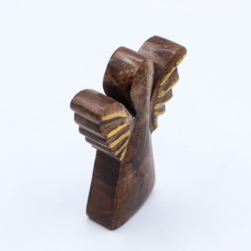 Malý Anděl z Mangového Dřeva - Zlatý Dekor - 12cm