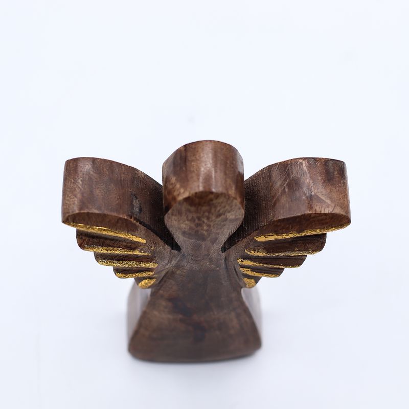 Malý Anděl z Mangového Dřeva - Zlatý Dekor - 12cm