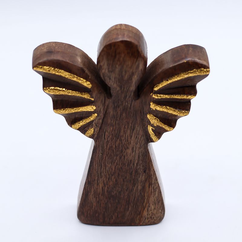 Střední Anděl z Mangového Dřeva - Zlatý Dekor - 16cm