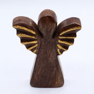 Střední Anděl z Mangového Dřeva - Zlatý Dekor - 16cm