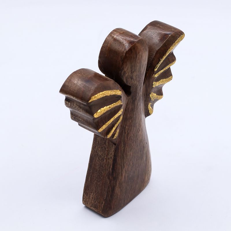 Střední Anděl z Mangového Dřeva - Zlatý Dekor - 16cm