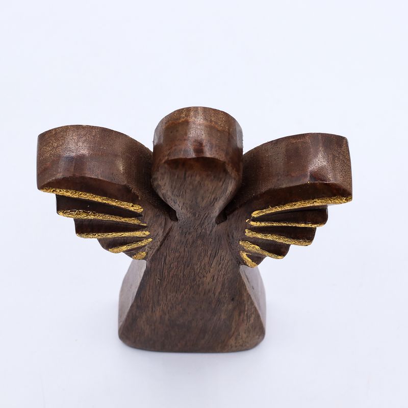 Střední Anděl z Mangového Dřeva - Zlatý Dekor - 16cm