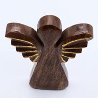 Velký Anděl z Mangového Dřeva - Zlatý Dekor - 19cm