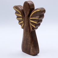 Velký Anděl z Mangového Dřeva - Zlatý Dekor - 19cm