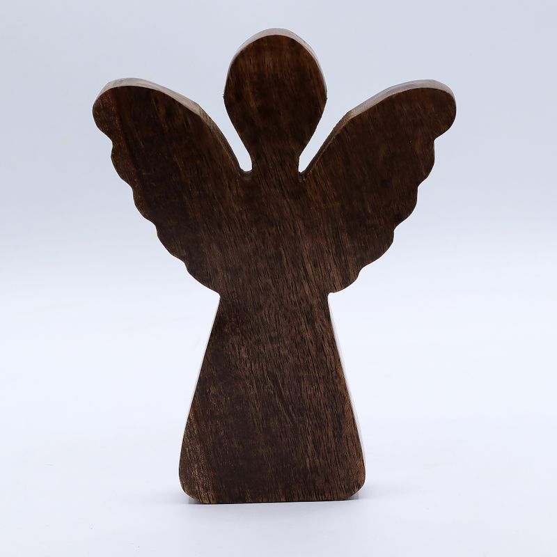Velký Anděl z Mangového Dřeva - Zlatý Dekor - 19cm