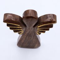 Velký Anděl z Mangového Dřeva - Zlatý Dekor - 19cm