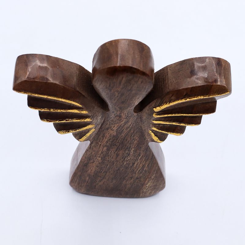 Velký Anděl z Mangového Dřeva - Zlatý Dekor - 19cm