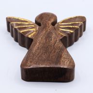Velký Anděl z Mangového Dřeva - Zlatý Dekor - 19cm