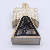 Anděl z Mangového Dřeva - Bílý Vymývaný s Kovovým Dekorem - 18cm