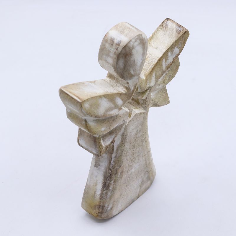 Anděl z Mangového Dřeva - Bílý Vymývaný s Výřezem Hvězdy - 18cm