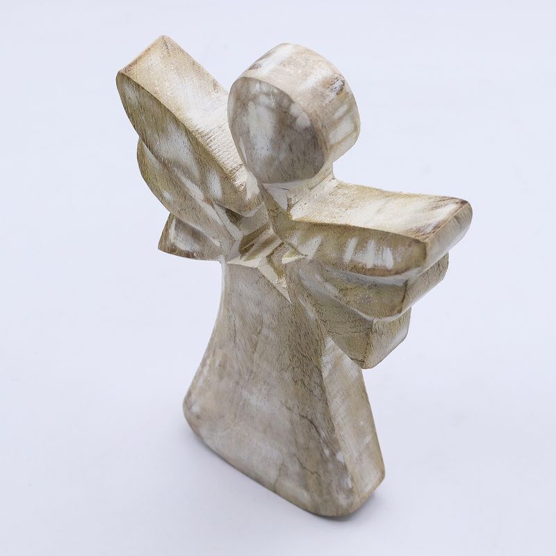 Anděl z Mangového Dřeva - Bílý Vymývaný s Výřezem Hvězdy - 18cm