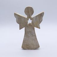 Anděl z Mangového Dřeva - Bílý Vymývaný s Výřezem Hvězdy - 18cm