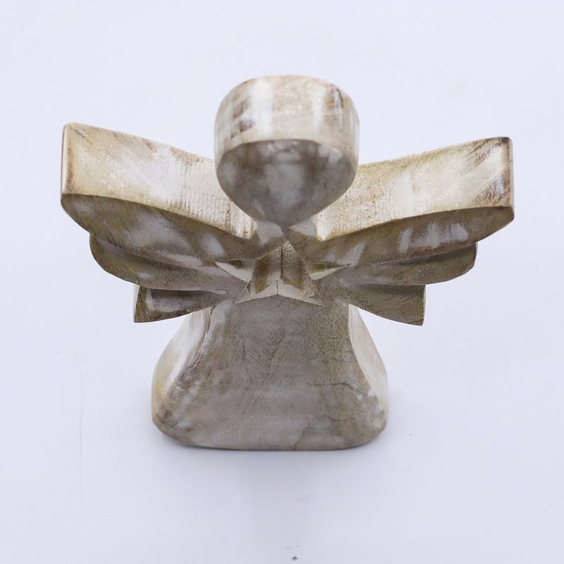 Anděl z Mangového Dřeva - Bílý Vymývaný s Výřezem Hvězdy - 18cm