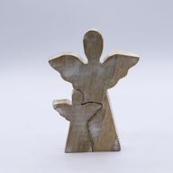 Anděl v Andělovi z Mangového Dřeva - Bílý Vymývaný - 15cm