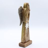 Velký Anděl Míru z Mangového Dřeva s Kovovými Křídly & Smaltovaným Detailem - 30cm