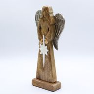 Velký Anděl Míru z Mangového Dřeva s Kovovými Křídly & Smaltovaným Detailem - 30cm