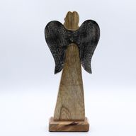 Velký Anděl Míru z Mangového Dřeva s Kovovými Křídly & Smaltovaným Detailem - 30cm